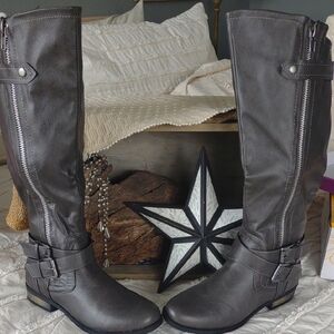 NIB😍 Women's Gray 💥 Rampage Brand 💥Knee-High, Wide-Calf Riding Boots Size 7.5